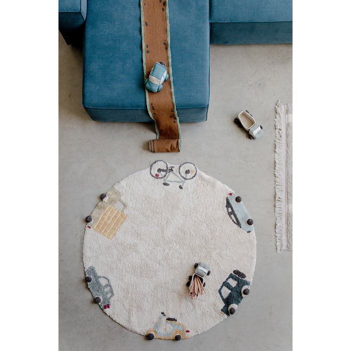 Eco-City Wheels Washable Round Area Rug - Rugs by Roo