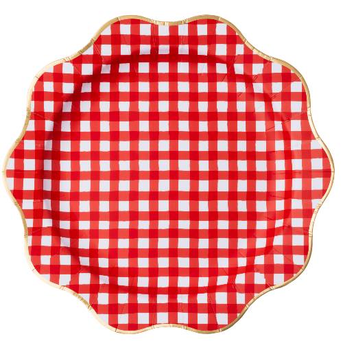 Bonjour Fête ELEGANT CHERRY RED GINGHAM DINNER PLATES