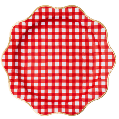 Bonjour Fête ELEGANT CHERRY RED GINGHAM DINNER PLATES