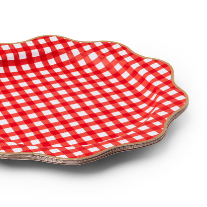 Bonjour Fête ELEGANT CHERRY RED GINGHAM DINNER PLATES