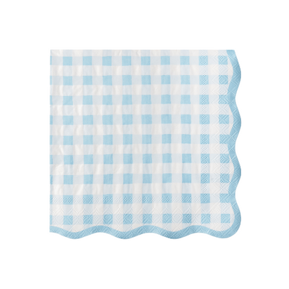 Bonjour Fête ELEGANT SKY BLUE GINGHAM DINNER NAPKINS