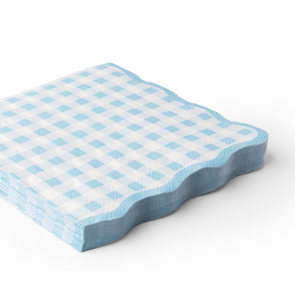 Bonjour Fête ELEGANT SKY BLUE GINGHAM DINNER NAPKINS
