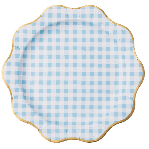 Bonjour Fête ELEGANT SKY BLUE GINGHAM DINNER PLATES