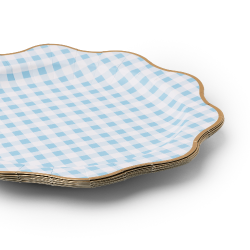 Bonjour Fête ELEGANT SKY BLUE GINGHAM DINNER PLATES