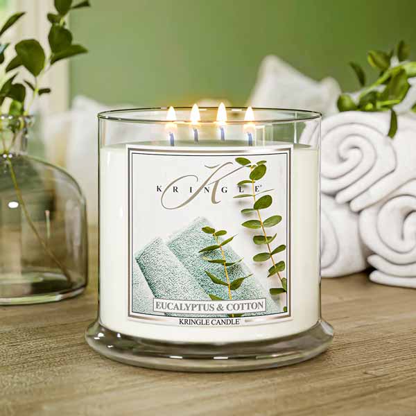 Eucalyptus and cotton scented 4-wick candle
