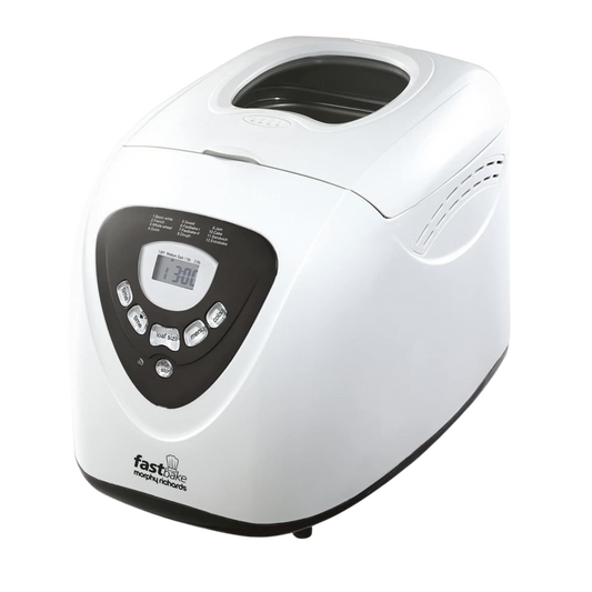 White bread maker with digital display on a white background