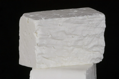 Feta cheese from Pure Luck Dairy, Dripping Springs, TX, crumbly texture.