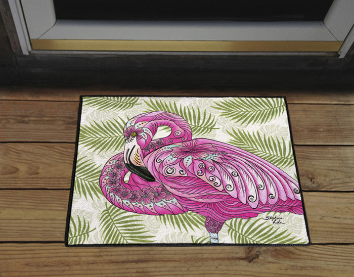 Flamingo Flowers Door Mat