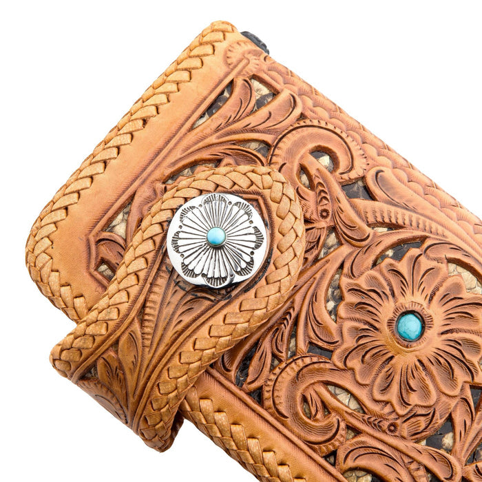 Indian Floral Carved Light Brown Genuine Leather Biker Wallet [6]