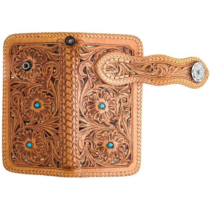 Indian Floral Carved Light Brown Genuine Leather Biker Wallet [7]