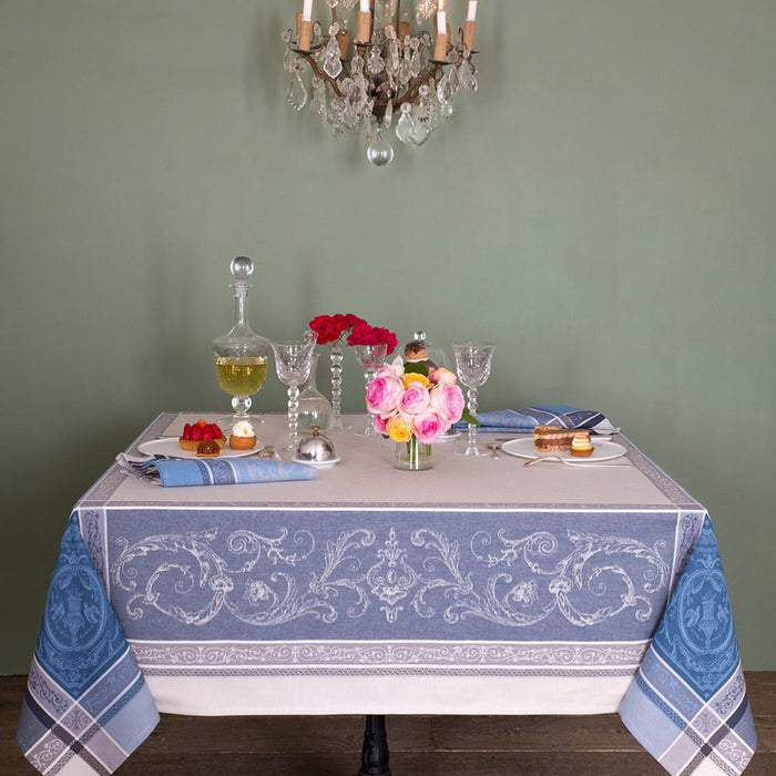Versailles Gray & Blue French Jacquard Tablecloth by Tissus Toselli
