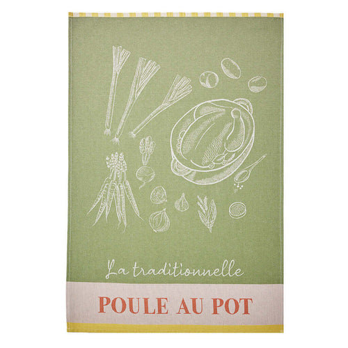 French kitchen towel - Jacquard cotton - Reversible - Chicken in a pot | Coucke