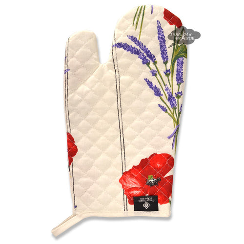 Poppies Cream Cotton Oven Mitt by Tissus Toselli