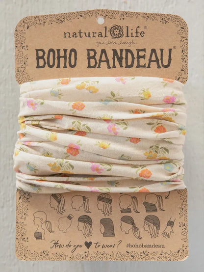 Floral boho bandeau headband from FULL BOHO BANDEAU HEADBAND PASTEL FLORAL, perfect for women’s boho chic clothing