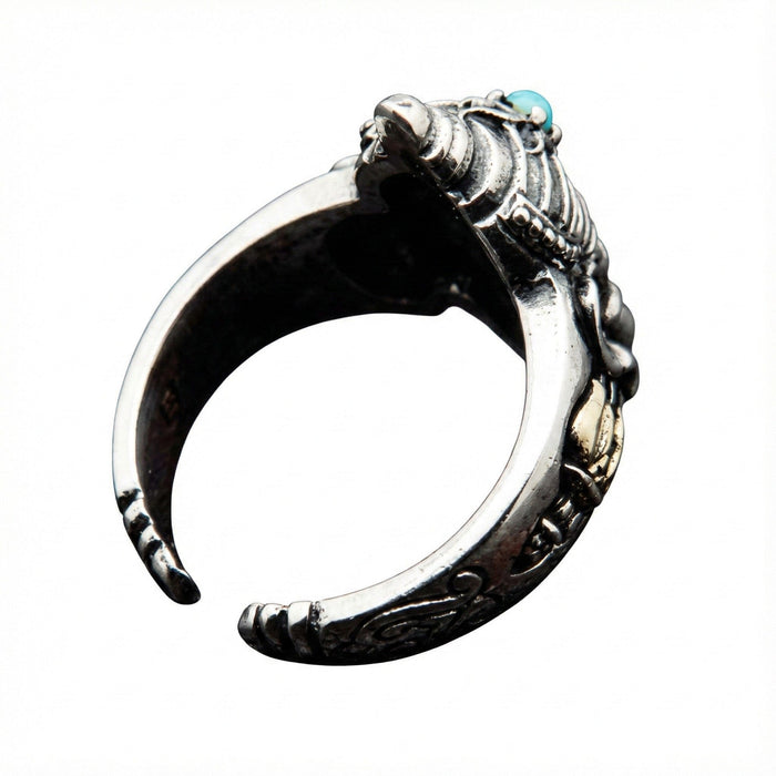 Back view of the Ganesh turquoise ring showing the open adjustable band.