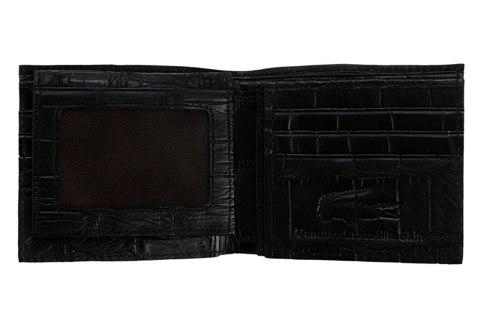 Open White Stomach Crocodile Wallet displaying black crocodile leather interior.