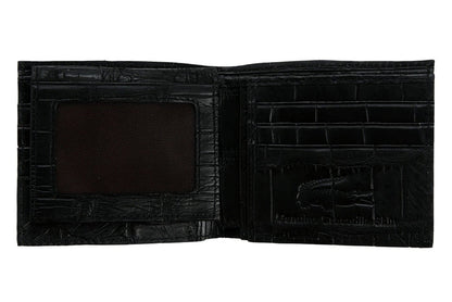 Open White Stomach Crocodile Wallet displaying black crocodile leather interior.