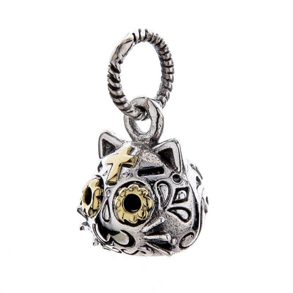 Side profile of 925 sterling silver cat pendant showcasing the gold-tone cross on the forehead.