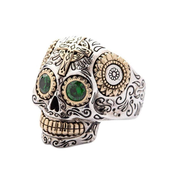 Green Eyes Sugar Skull Ring