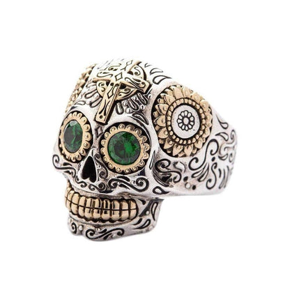 Green Eyes Sugar Skull Ring