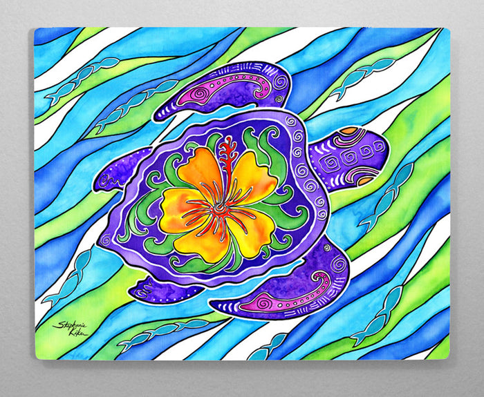 Hibiscus Turtle Aluminum Wall Art
