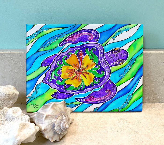 Hibiscus Turtle Ceramic Tile