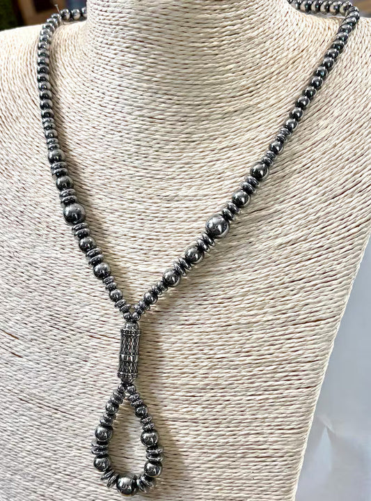 High Plains Silver Pearl Lariat Necklace