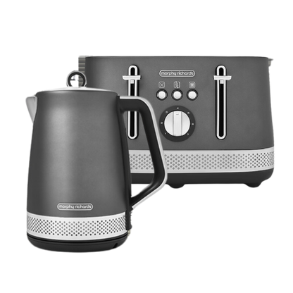 A black Illumination Jug Kettle and a 4-slice Illumination Toaster, both with blue illumination features, set against a white background.