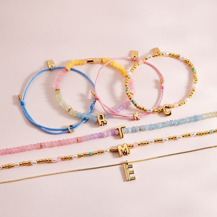 Initial Pearl & Seed Bead Stretch Bracelet