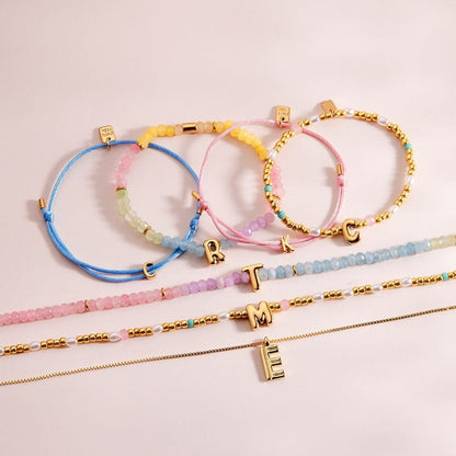 Initial Pearl & Seed Bead Stretch Bracelet