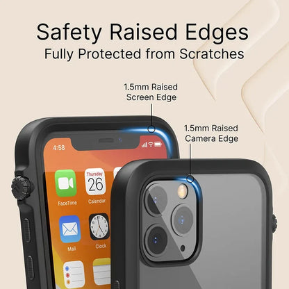 The Catalyst Case US iPhone 11 Pro Max Impact Protection Case features 1.5mm raised edges for scratch protection and meets military standards, offering impact resistance and drop-proof defense against everyday accidents.