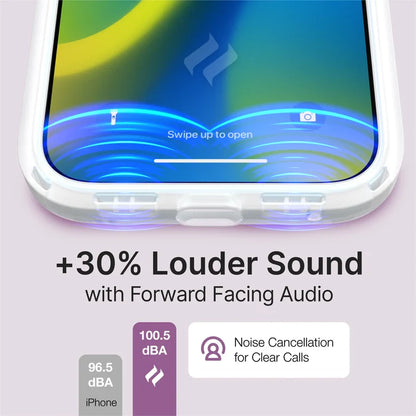 The Catalyst Case US iPhone 14 ÃƒÂ¢Ã¢â€šÂ¬Ã¢â‚¬Å“ Influence Case showcases colorful lights and sound waves with ÃƒÂ¢Ã¢â€šÂ¬Ã…â€œ+30% Louder Sound with Forward Facing Audio,ÃƒÂ¢Ã¢â€šÂ¬Ã‚Â MIL-STD 810G drop-proof protection, wireless charging, and advanced noise cancellation.