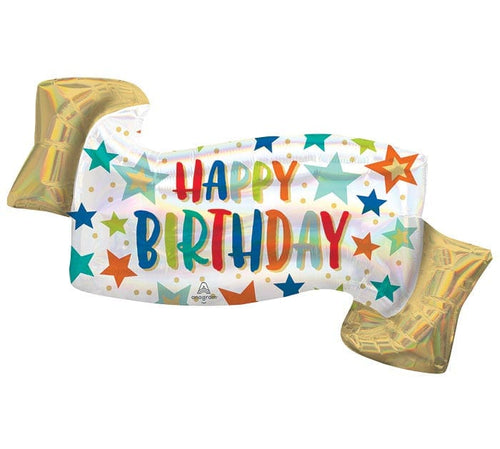 Burton and Burton Balloons Iridescent Happy Birthday Banner Balloon