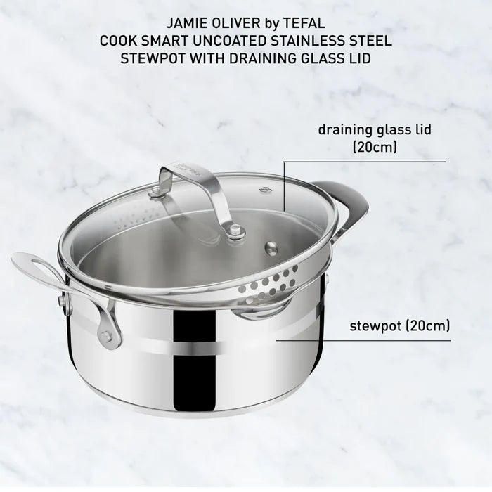 Jamie Oliver by Tefal Cook Smart Induction Stewpot 20cm with glass draining lid