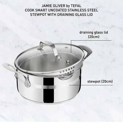 Jamie Oliver by Tefal Cook Smart Induction Stewpot 20cm with glass draining lid
