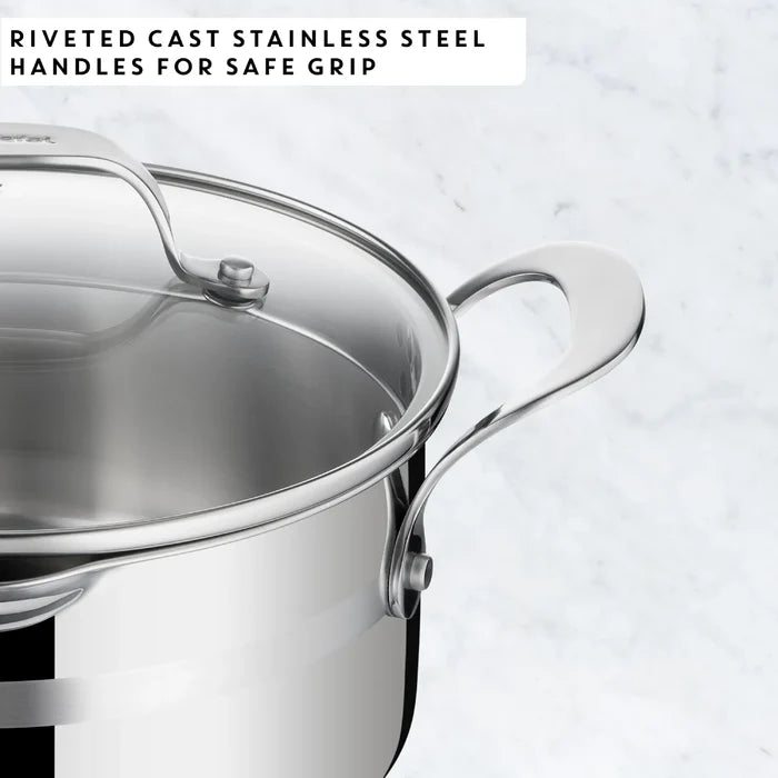 Jamie Oliver by Tefal Cook Smart Induction Stainless Steel 3pc Pot Set + Lids with riveted cast stainless steel handles