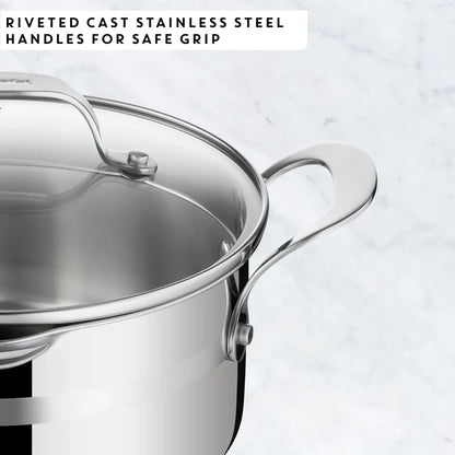 Jamie Oliver by Tefal Cook Smart Induction Stainless Steel 3pc Pot Set + Lids with riveted cast stainless steel handles