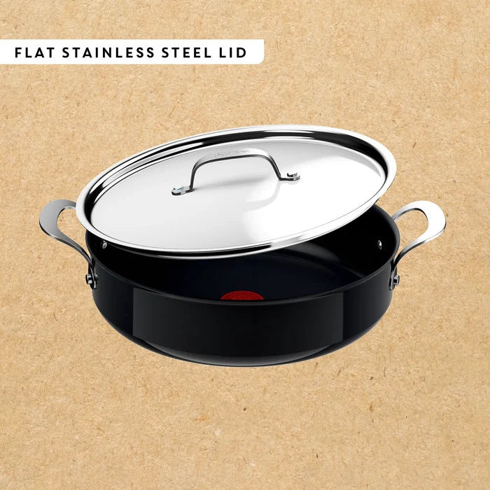 Jamie Oliver by Tefal Enjoy Ceramic Induction Hard Anodised Shallow Pan 30cm with flat stainless steel lid