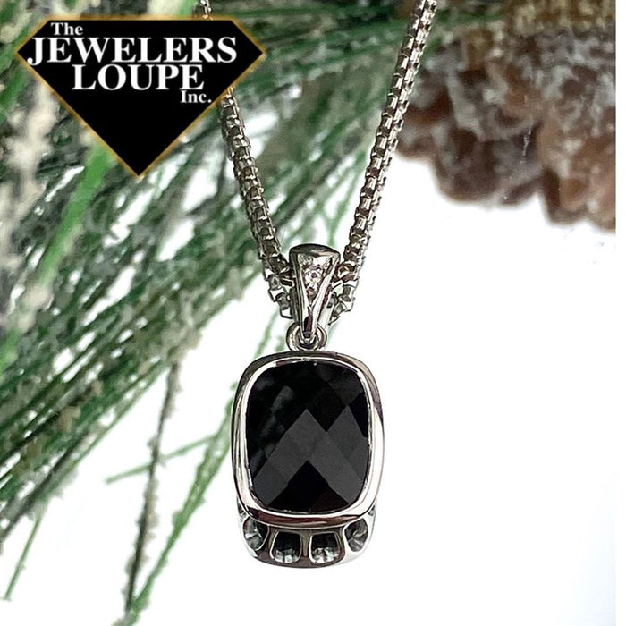 Jeanex Sterling Silver Pendant with 3.75ctw Bezel Set Checkerboard Cut Black Onyx