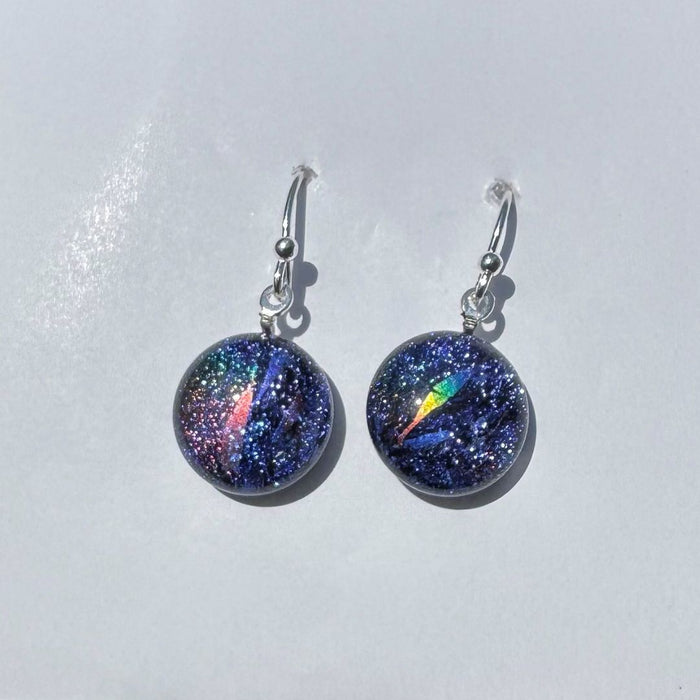 Jupiter Earrings by Nickel Smart. Half-dome purple-y dangle earrings on nickel-free hook backs.