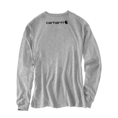 Carhartt K231 heather grey long-sleeve t-shirt, back view showing sleeve logo placement