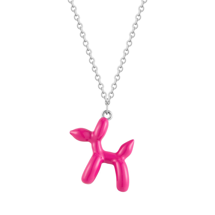 Kette BALLON-HUND silber Emaille pink