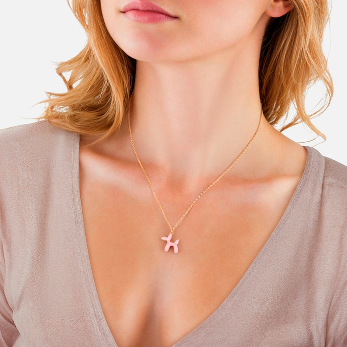 Kette mit Anhänger BALLON-HUND gold Emaille rosa