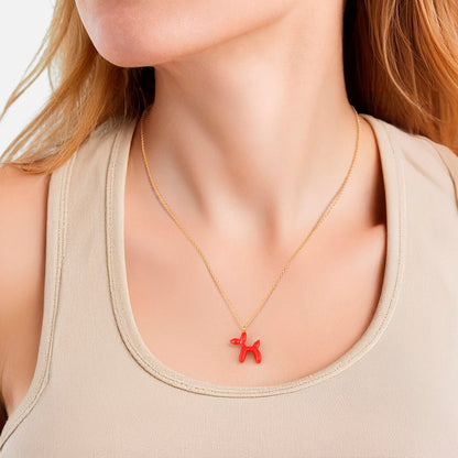 Kette mit Anhänger BALLON-HUND gold Emaille rot