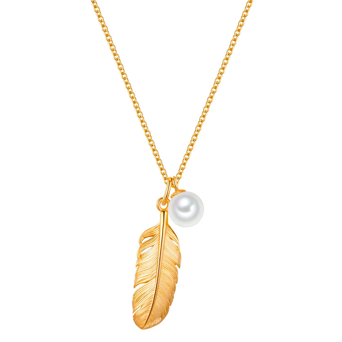 Kette mit Anhänger FEDER gold mit Perle