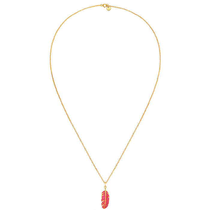 Kette mit Anhänger FEDER mit Zirkonia rot gold