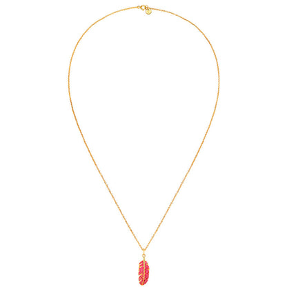 Kette mit Anhänger FEDER mit Zirkonia rot gold