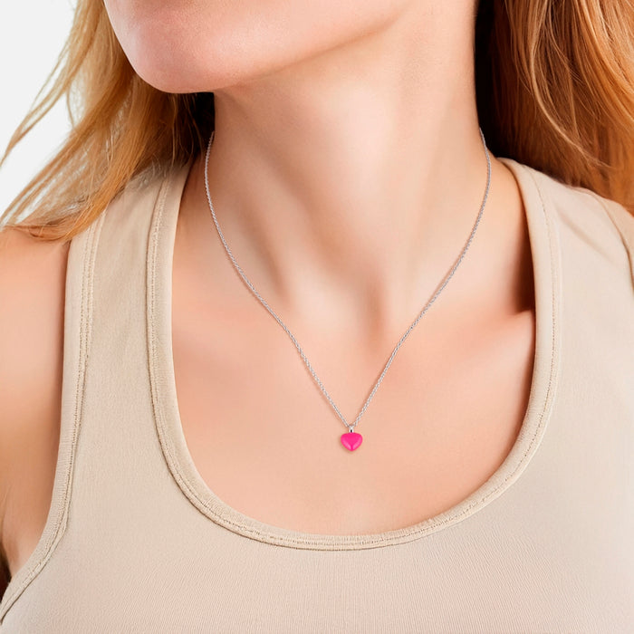 Kette mit Anhänger HERZ Emaille pink