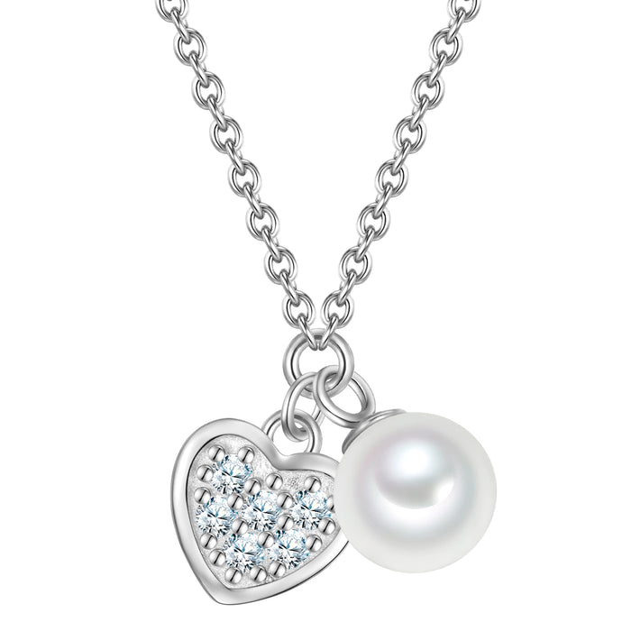 Kette mit Anhänger HERZ mit Zirkonia/Süßwasser-Zuchtperle silber