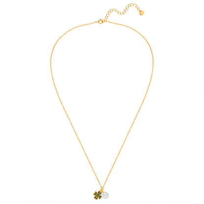 Kette mit Anhänger KLEEBLATT mit Zirkonia/Süßwasser-Zuchtperle gelbgold